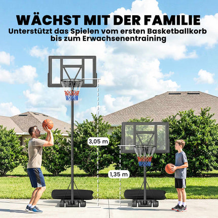 Adjustable Outdoor Basketball Hoop 135-305cm with Wheels