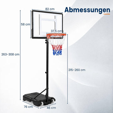 Adjustable Outdoor Basketball Hoop with Wheels, 2.15-2.6M Height