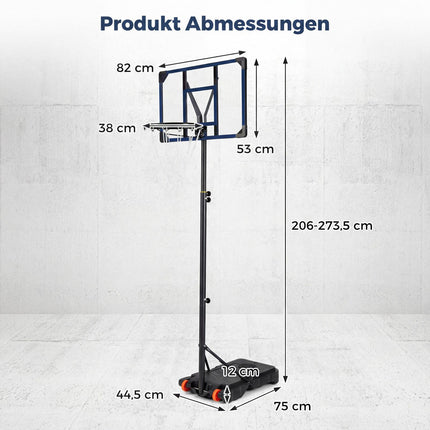 Adjustable Outdoor Basketball Hoop with Wheels, 82 cm Backboard