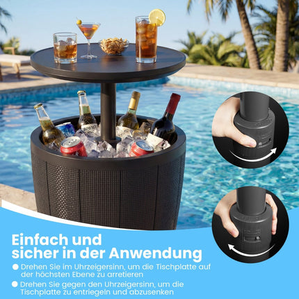 Adjustable Outdoor Cocktail Table with 38L Cooler, Black