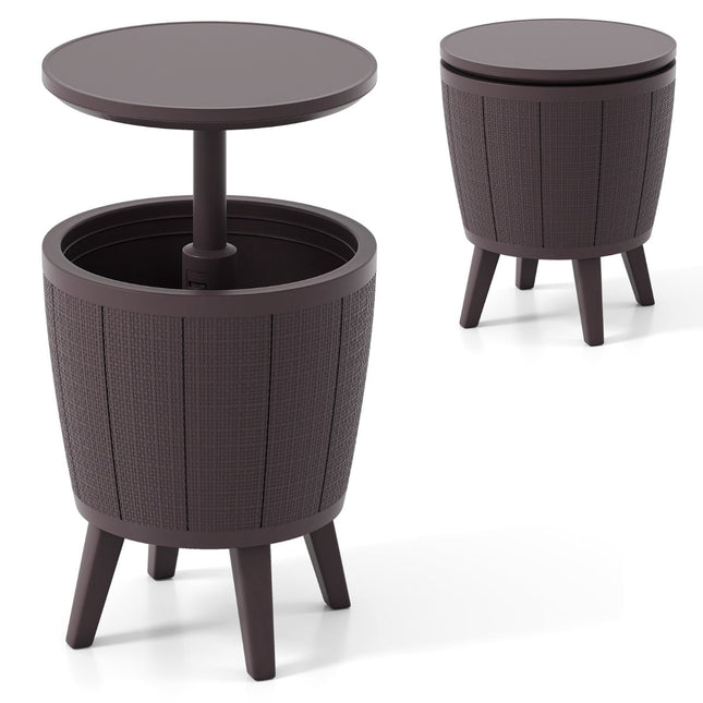 Adjustable Outdoor Cocktail Table with 38L Cooler, Brown