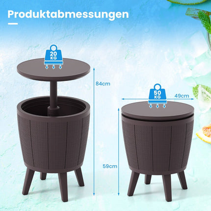 Adjustable Outdoor Cocktail Table with 38L Cooler, Brown