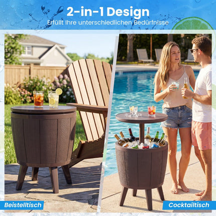 Adjustable Outdoor Cocktail Table with 38L Cooler, Brown