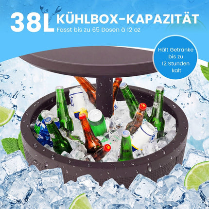 Adjustable Outdoor Cocktail Table with 38L Cooler, Brown