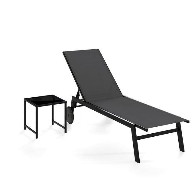 Adjustable Outdoor Lounge Chair Set with Table, Gray