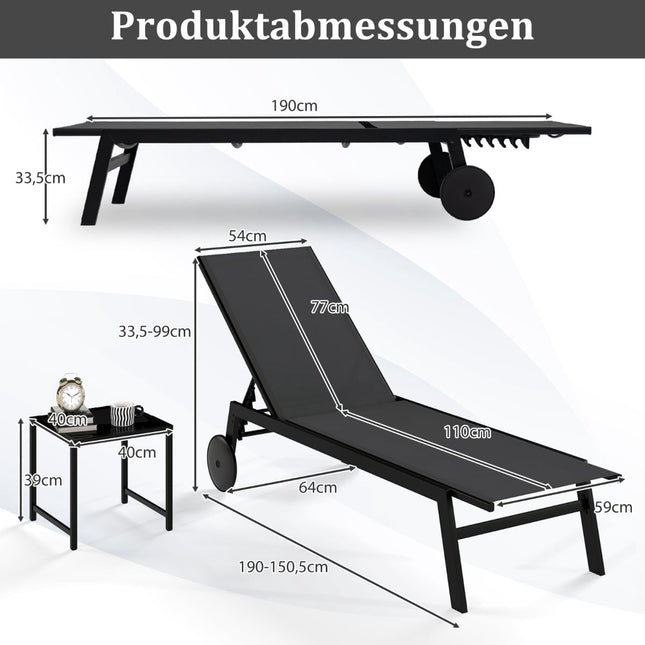 Adjustable Outdoor Lounge Chair Set with Table, Gray