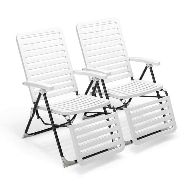 Adjustable Outdoor Recliner with Footrest, Foldable, White