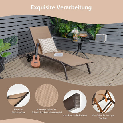 Adjustable Outdoor Steel Recliner with Wheels, Brown