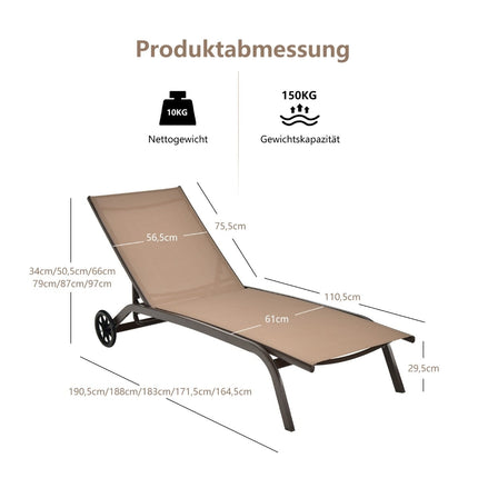 Adjustable Outdoor Steel Recliner with Wheels, Brown