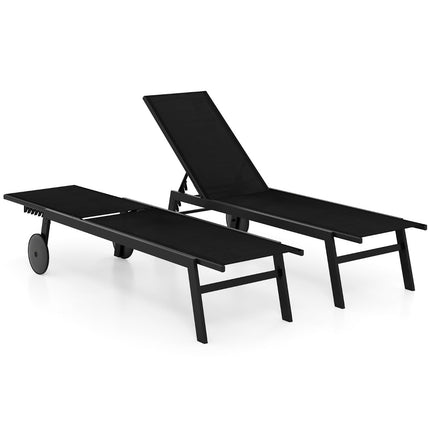 Adjustable Outdoor Sun Lounger Set with Wheels, Black