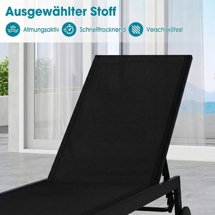 Adjustable Outdoor Sun Lounger Set with Wheels, Black