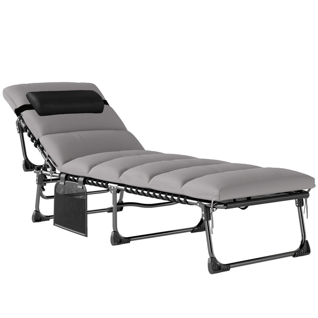 Adjustable Outdoor Sun Lounger with Cushion and Pocket