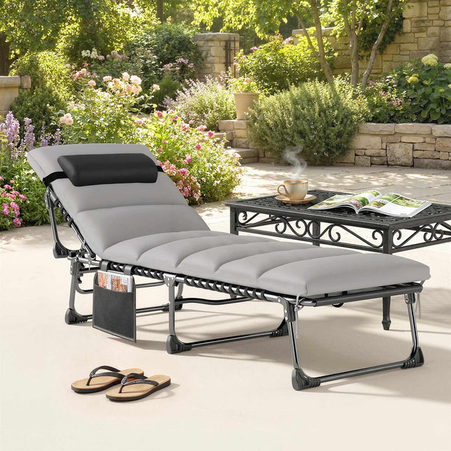 Adjustable Outdoor Sun Lounger with Cushion and Pocket