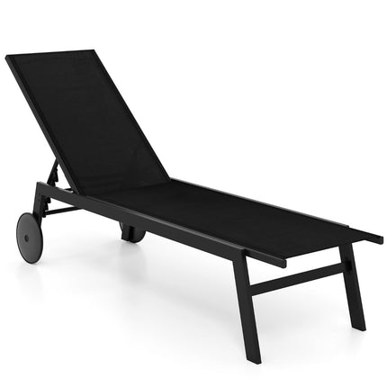 Adjustable Outdoor Sun Lounger with Wheels, Quick-Dry Fabric