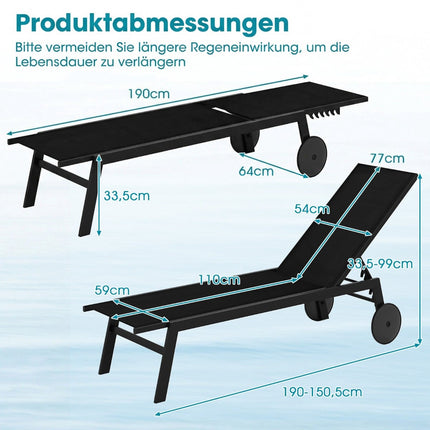 Adjustable Outdoor Sun Lounger with Wheels, Quick-Dry Fabric