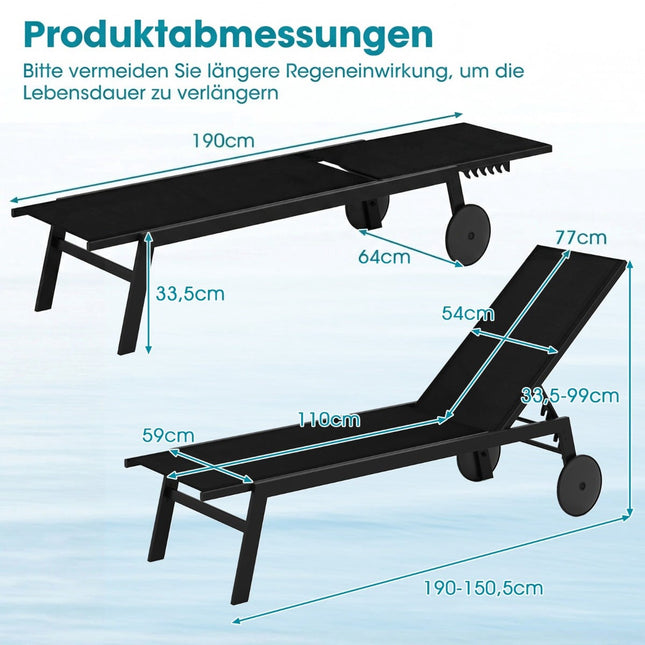 Adjustable Outdoor Sun Lounger with Wheels, Quick-Dry Fabric