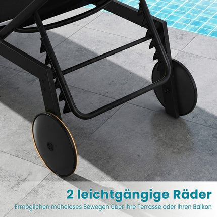 Adjustable Outdoor Sun Lounger with Wheels, Quick-Dry Fabric