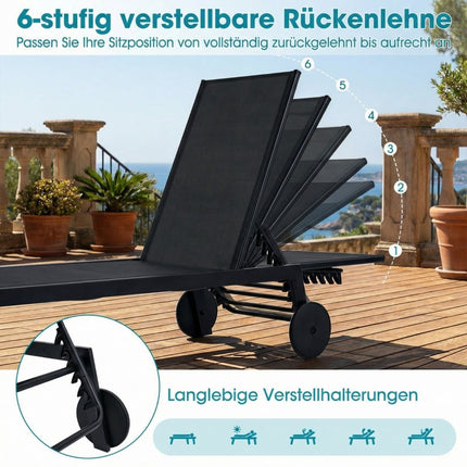 Adjustable Outdoor Sun Lounger with Wheels, Quick-Dry Fabric