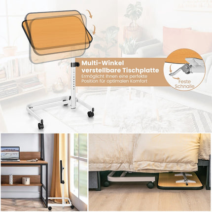 Adjustable Overbed Table on Wheels, 60.5 x 40 cm, Natural