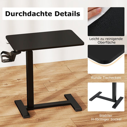 Adjustable Overbed Table with Cup Holder & Hooks, Black