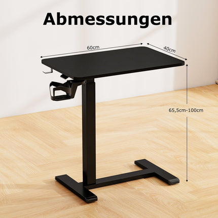 Adjustable Overbed Table with Cup Holder & Hooks, Black