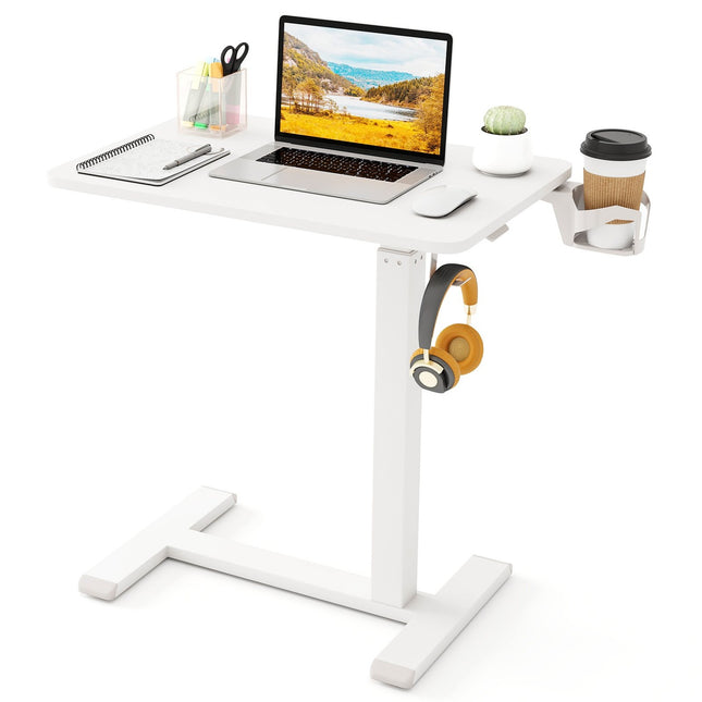 Adjustable Overbed Table with Hidden Wheels & Cup Holder