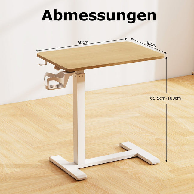 Adjustable Overbed Table with Hidden Wheels & Cup Holder