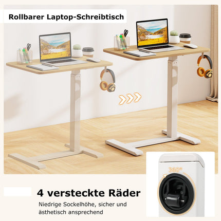Adjustable Overbed Table with Hidden Wheels & Cup Holder