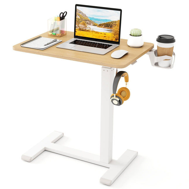Adjustable Overbed Table with Hidden Wheels & Cup Holder