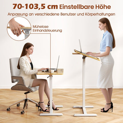 Adjustable Overbed Table with Hidden Wheels and Tilt Top