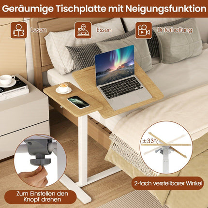Adjustable Overbed Table with Hidden Wheels and Tilt Top