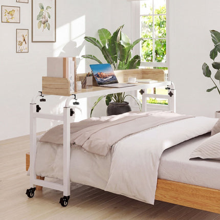 Adjustable Overbed Table with Wheels – Natural Finish