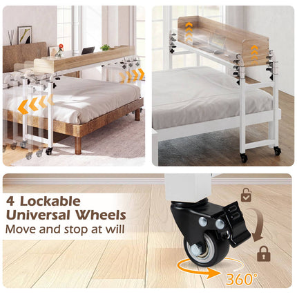 Adjustable Overbed Table with Wheels – Natural Finish