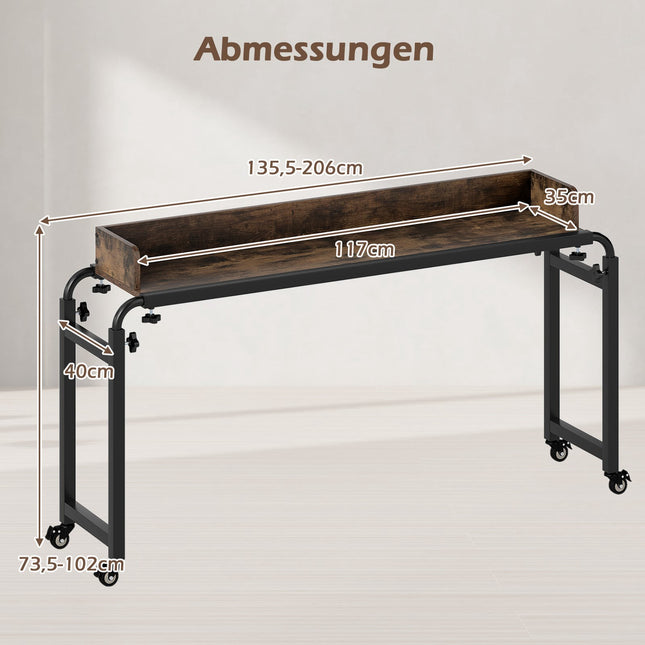 Adjustable Overbed Table with Wheels, Rustic Brown