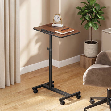 Adjustable Overbed Table with Wheels, Walnut Finish