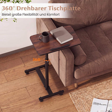 Adjustable Overbed Table with Wheels, Walnut Finish