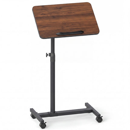 Adjustable Overbed Table with Wheels, Walnut Finish