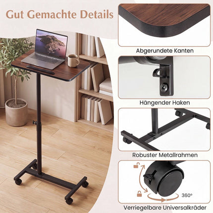 Adjustable Overbed Table with Wheels, Walnut Finish