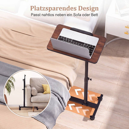 Adjustable Overbed Table with Wheels, Walnut Finish