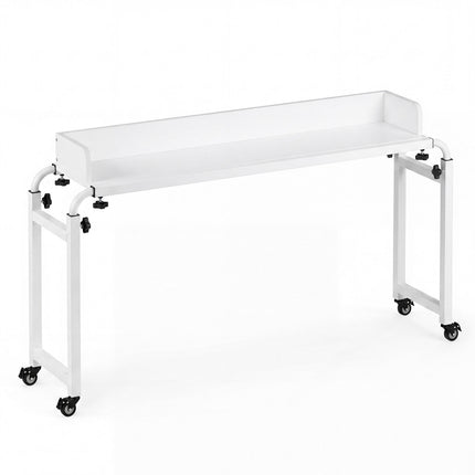 Adjustable Overbed Table with Wheels, White, 135.5-206 cm