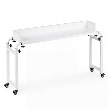 Adjustable Overbed Table with Wheels, White, 135.5-206 cm