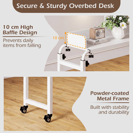 Adjustable Overbed Table with Wheels, White, 135.5-206 cm