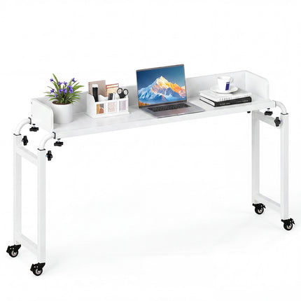 Adjustable Overbed Table with Wheels, White, 135.5-206 cm