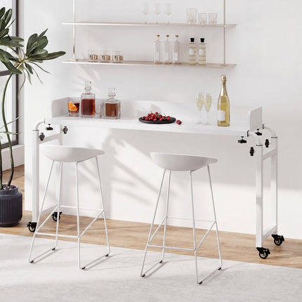 Adjustable Overbed Table with Wheels, White, 135.5-206 cm