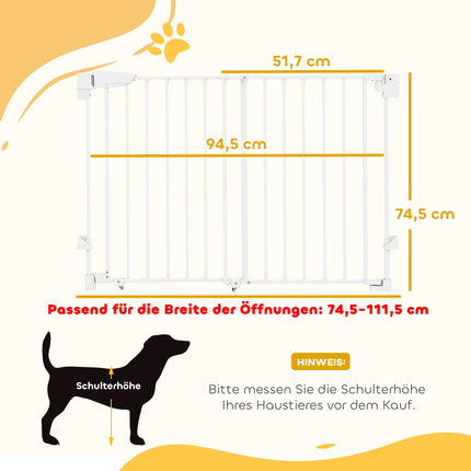 Adjustable Pet Gate, Auto-Close, 74.5-111.5 cm, White