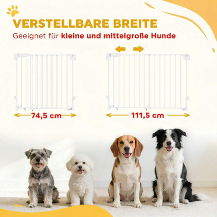 Adjustable Pet Gate, Auto-Close, 74.5-111.5 cm, White