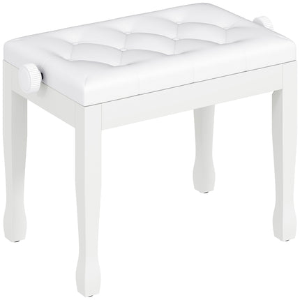 Adjustable Piano Bench with Faux Leather Cushion, White