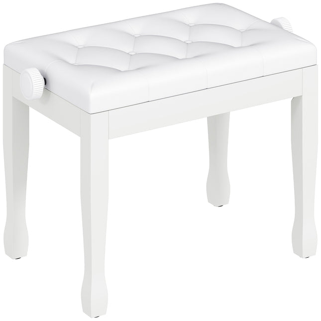 Adjustable Piano Bench with Faux Leather Cushion, White