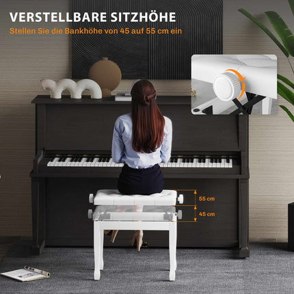 Adjustable Piano Bench with Faux Leather Cushion, White