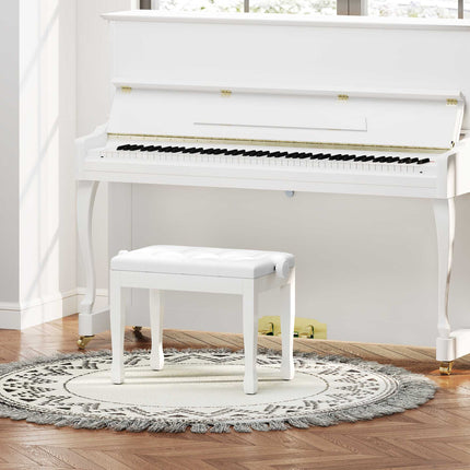 Adjustable Piano Bench with Faux Leather Cushion, White